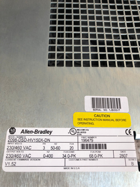 New Allen Bradley 2098-DSD-HV150X-DN SERCOS DRIVE 23A/46A ULTRA 3000 In Stock
