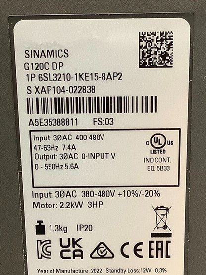 New Siemens 6SL3210-1KE15-8AP2 AC Drive Fast Ship